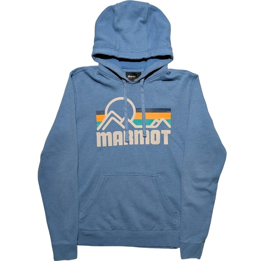 Marmot Graphic Hoodie Men's M Blue Gorpcore Outdoor Logo Hooded Sweatshirt‎
